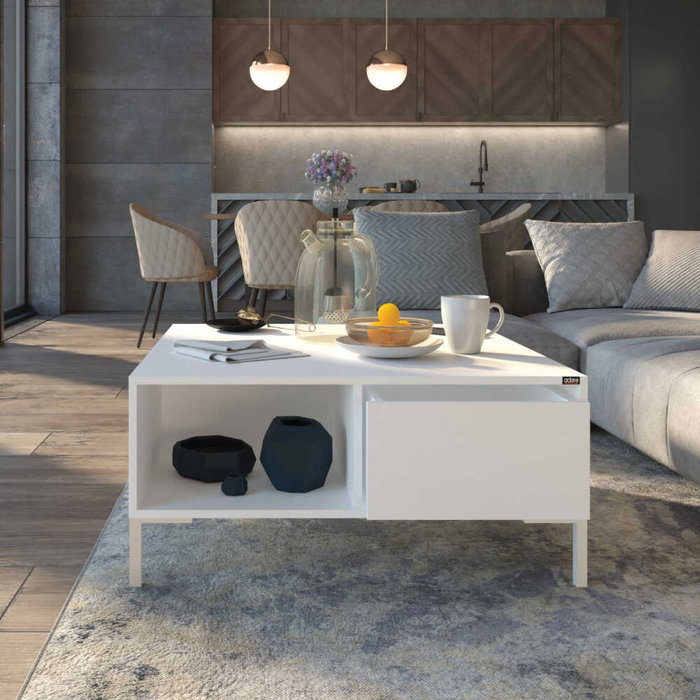 Hanah Home Mesa de Centro Blanco Diamante con Almacenamiento
